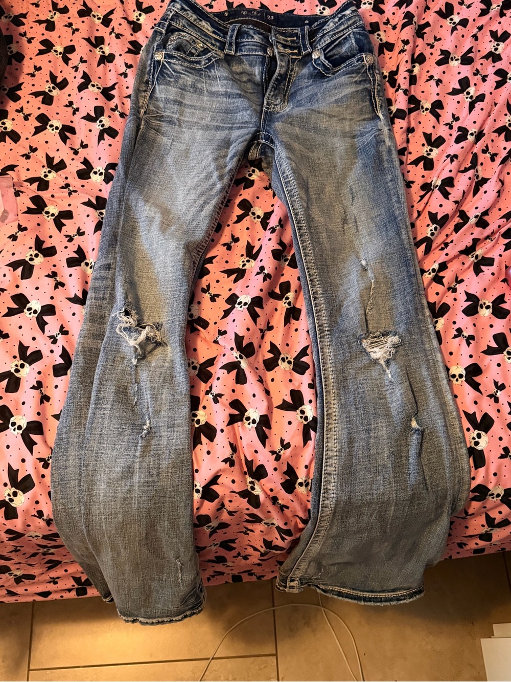 Miss Me Distressed Light Blue Flare Jeans